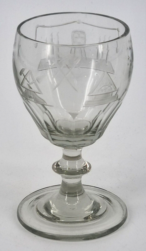 Seltenes kleines Freimaurer Glas Portweinglas Logenglas fein graviert antik (AP) - Bild 2 von 8