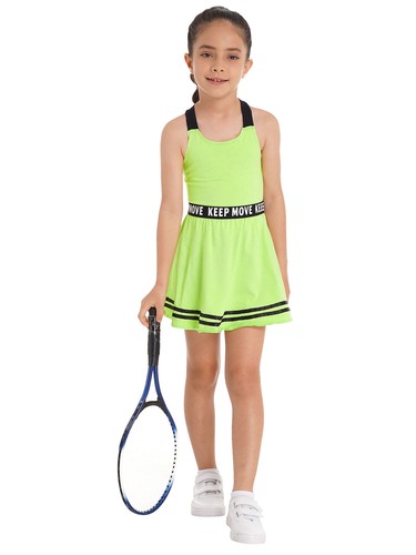 Kids Girls Golf Tennis Dress Outfits Sleeveless A-line Dresses and Shorts Set - Picture 55 of 114