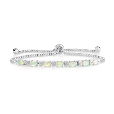 Solid 925 Sterling Silver Fire Opal Cubic Zirconia Tennis Bracelet Adjustable