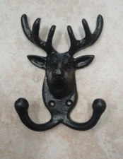 Country Farmhouse Outdoor Towel Hat Bath Robe Cast Iron Deer Wall Hook Black