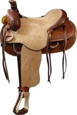 16" Double T Roper Style Saddle with Rough Out Leather Hard Seat