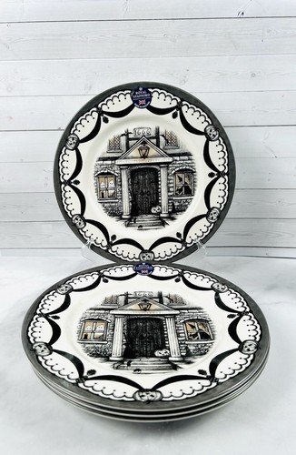 ROYAL STAFFORD Halloween HAUNTED HOUSE 1666 Witch DINNER PLATES Set Of 4 New - Picture 4 of 12