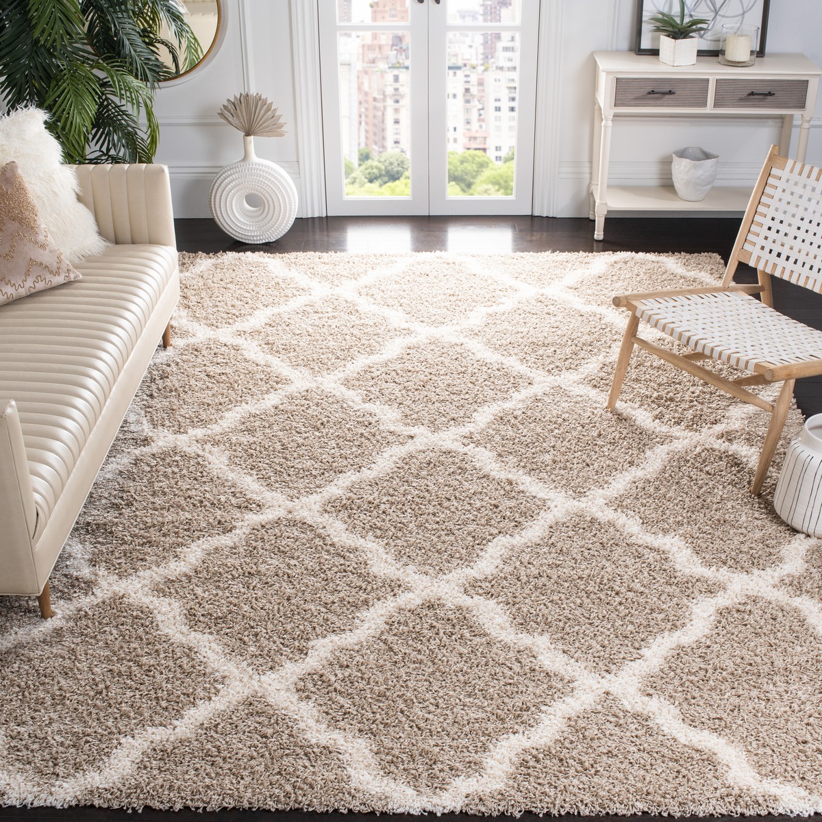 Safavieh Power Loomed Dallas Shag Beige / Ivory Area Rugs