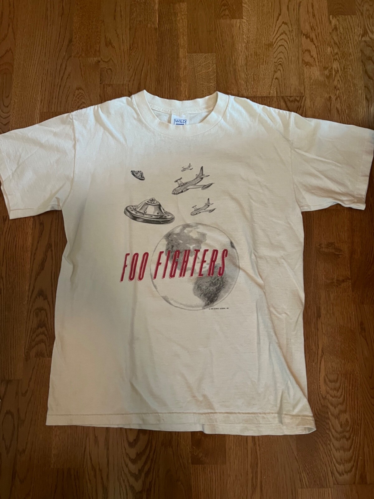 Official Foo Fighters Band Logo T-Shirt - Men's Natural Color Tee With UFO Plane Graphic, Size Medium - View #8