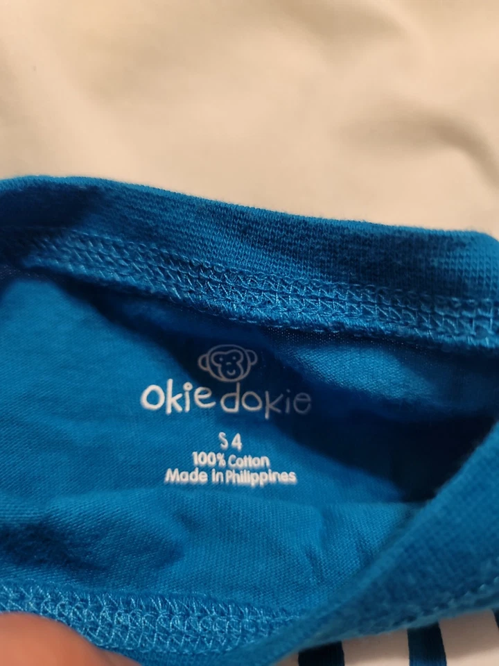 Camiseta Okie Dokie Azul Manga Larga Gráfica Niños Talla S 4 Muñeco de Nieve 100% Algodón  Foto 4 de 4