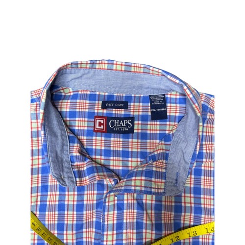 Chaps Mens XXL Blue Red Plaid Button-Down Short Sleeve Shirt Easy Care Classic - Picture 4 of 13
