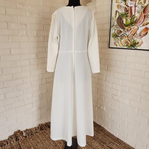 Vtg 70s Maxi Dress, White Poly, Plus Size Hippie Boho, Wedding, Formal, No Tags - Picture 2 of 4