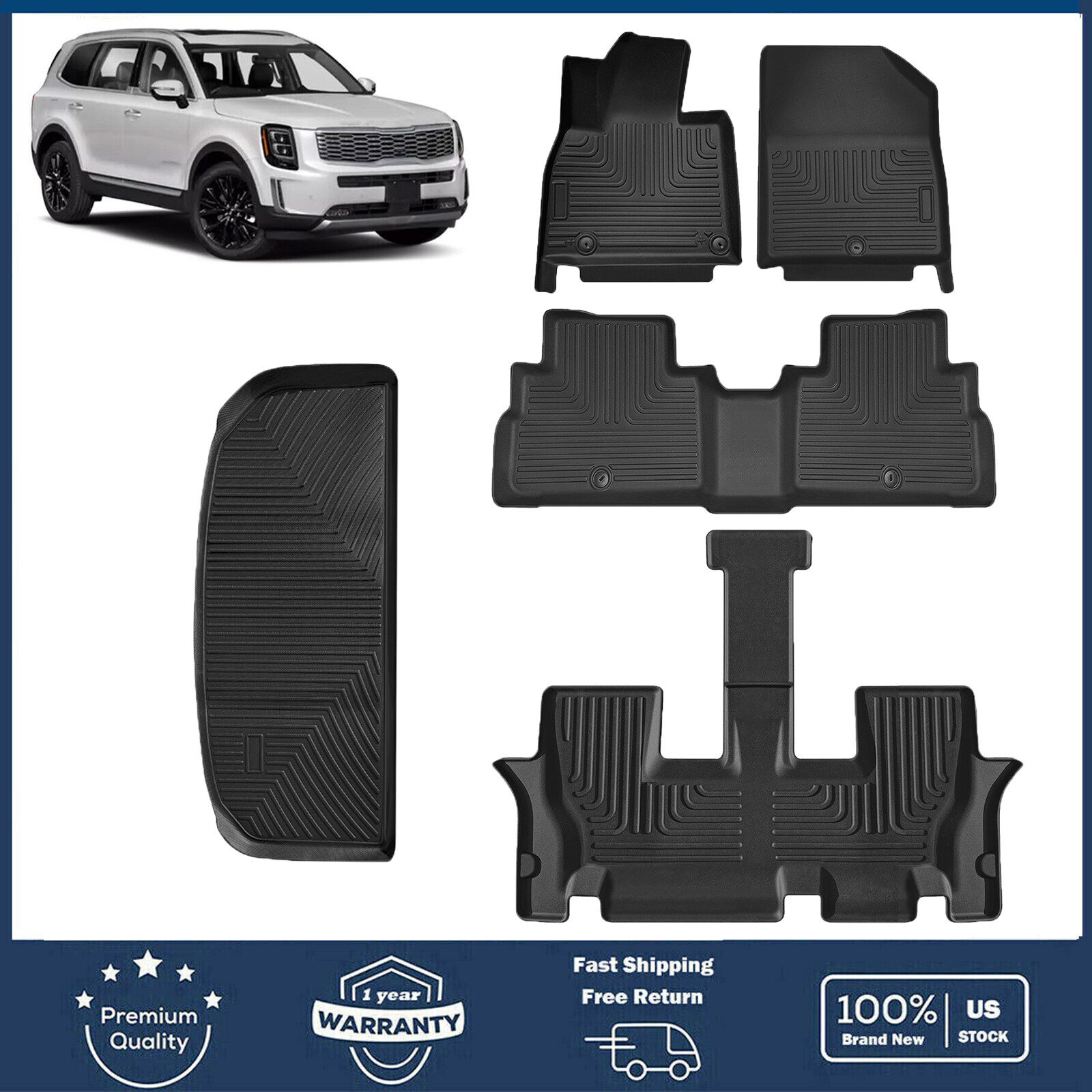 For 202023 Kia Telluride Floor Mats All Weather Protection 3 Row