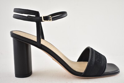 Dior Dway Heeled Sandal Embroidered Satin Black Ankle Strap Block