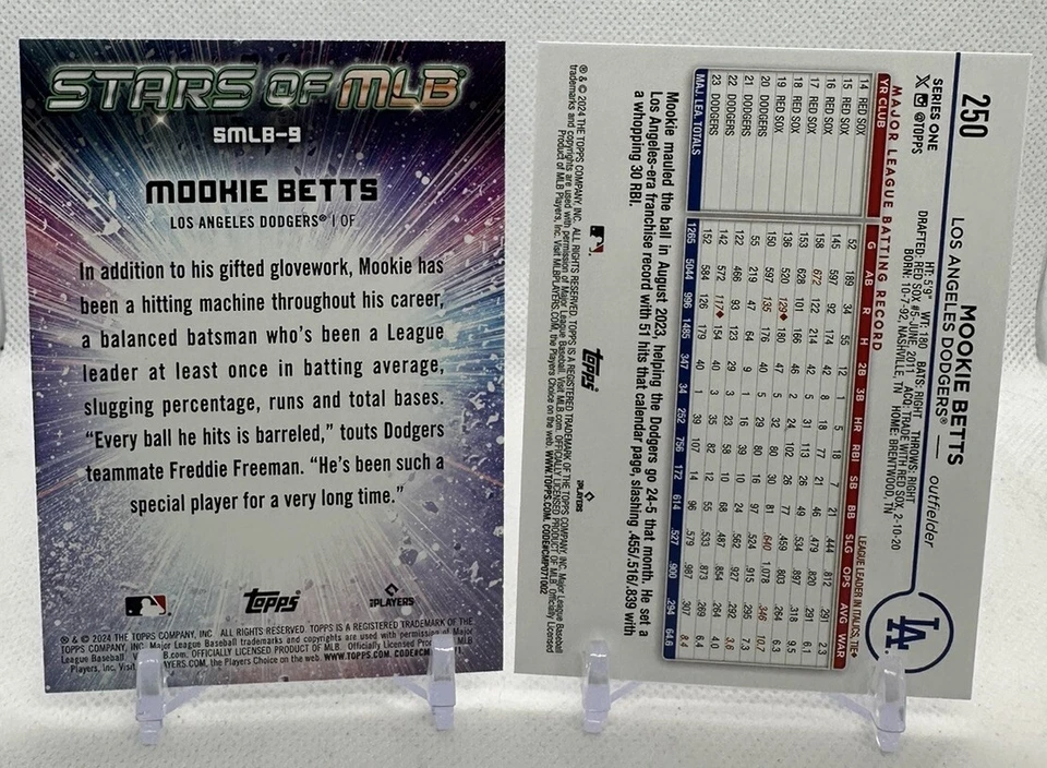 Mookie Betts 2024 Topps Series 1 #250 Base & #SMLB-9 Stars of MLB Dodgers Lot - Image 2 of 2