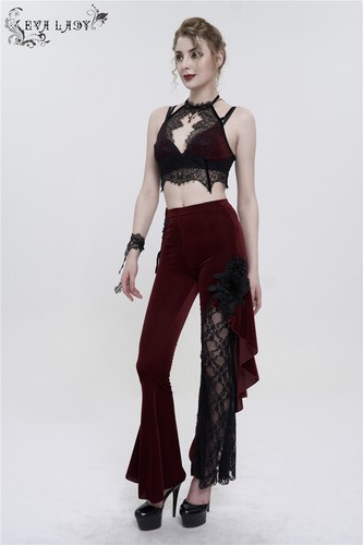Eva Lady Women Black Gothic Vintage Lace Flower Long Flared Trousers Slim Pants - Picture 27 of 28