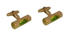 Wasserwaage Manschettenknopf vergoldet gr&uuml;n m.i. Germany + Geschenkbox MM0555