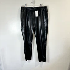 NWT H by Halston Leggings Size XL Faux Leather Pants Black Pull On Ankle Zip