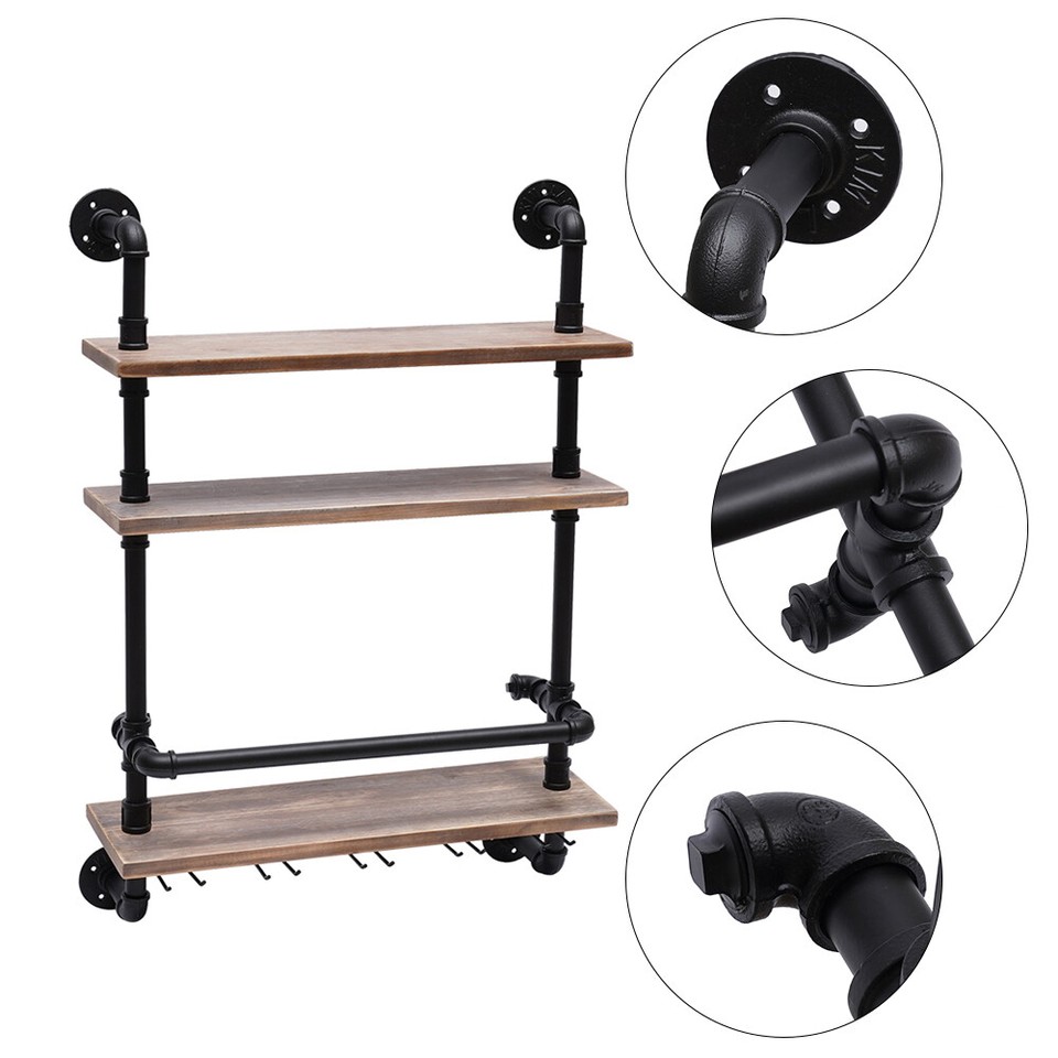 Industrial Pipe Shelf Wine Rack Bar Shelves Wall Mounted Wine Cup
