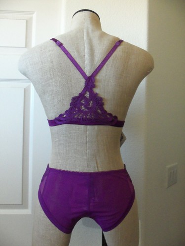 La Perla WINDFLOWER Violet Purple Non Wired Triangle Bra 34B & Mid Rise Brief XS - Picture 3 of 12