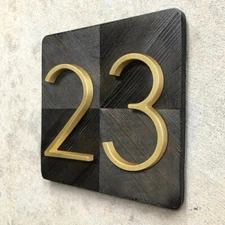 125mm Floating House Number Golden Satin Brass Door Home Address Digital Sign