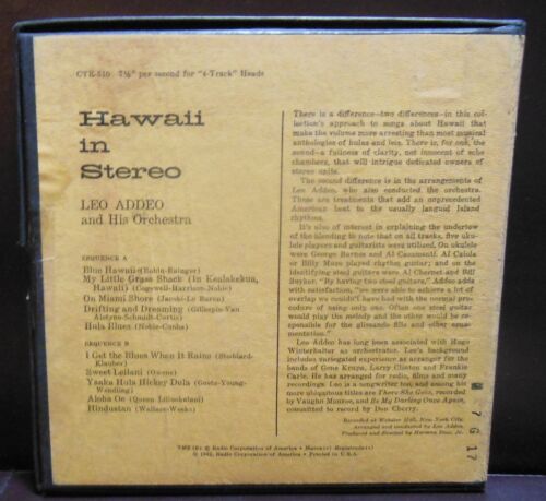 Hawaii in Stereo Leo Addeo and His Orchestra 4 Track 7 1/2 IPS Reel to Reel Tape - Picture 2 of 7
