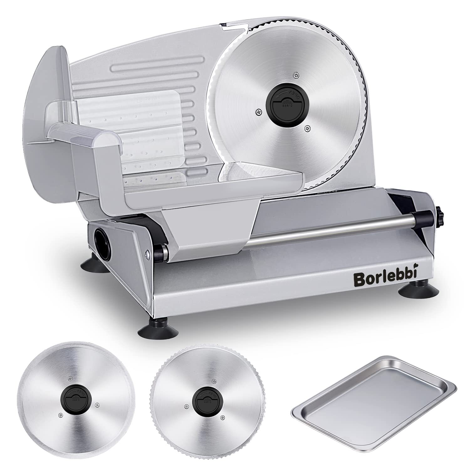 Meat Slicer 200W Electric Food Slicer with 2 Removable 7.5 Stainless Silver