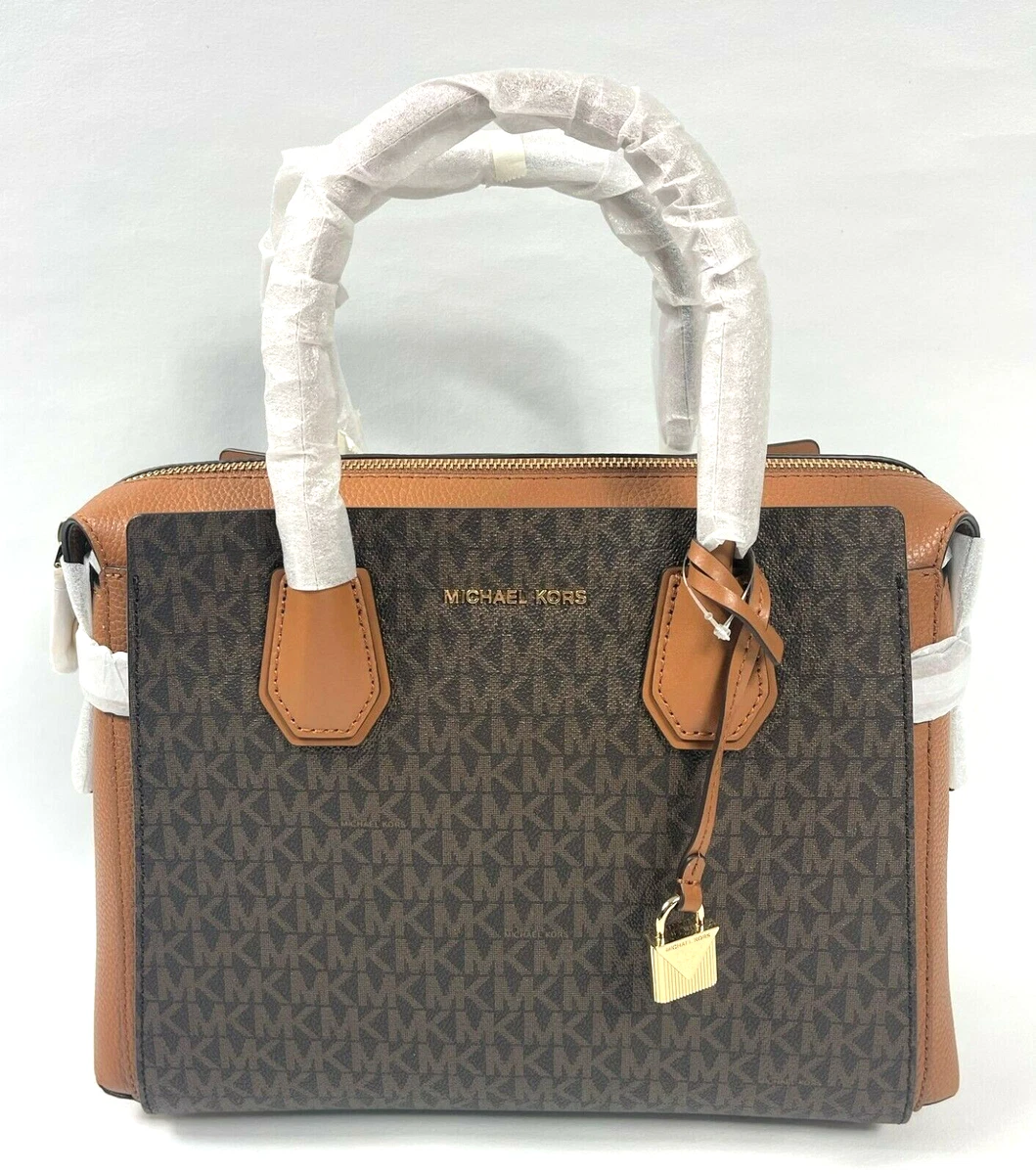 Michael Kors Medium Mercer Belted Brown & Soft Pink Logo Satchel