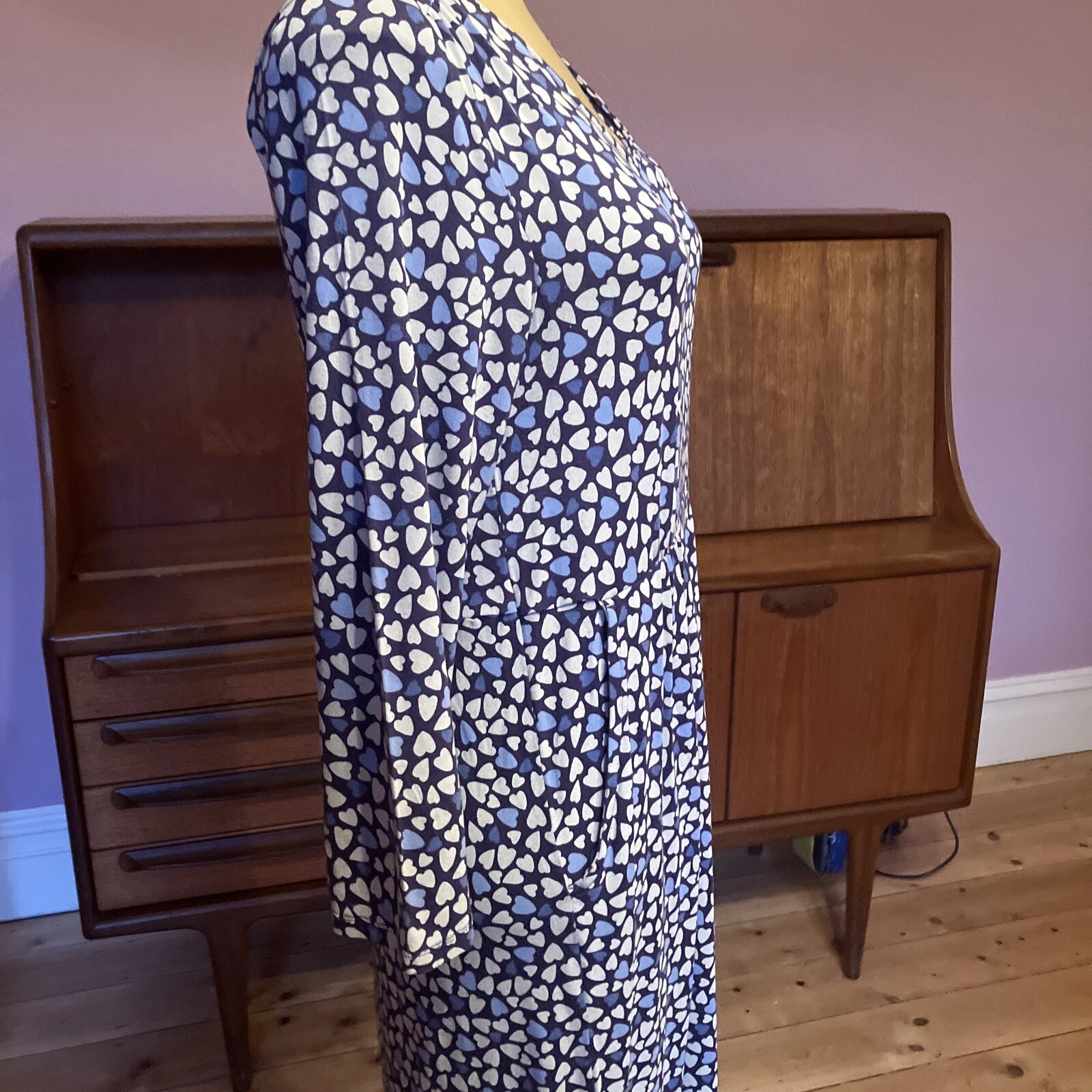 VALENTINO WHITE STUFF Vestito donna Petite Jersey Cambio Tasche Stampa Cuore Tg UK 12P