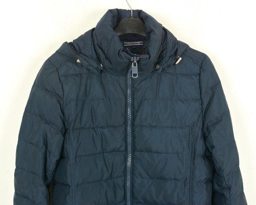 Tommy Hilfiger Women M Down Feather Jacket Hood Parka Insulated Coat Puffer Navy - Picture 2 of 4