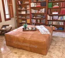 Moroccan Leather Ottoman Genuine New Brown 30''Footstool Unstuffed Boho Pouffe