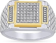 1/10ct Natural Round Diamond Cluster Ring For Mens 14K White Gold Plated Silver