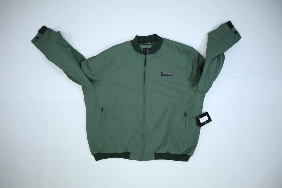Can-Am Bomber Jacket Army Green Full Zip CE Band Collar Long Sleeve Mens 2XL - Image 3 of 4
