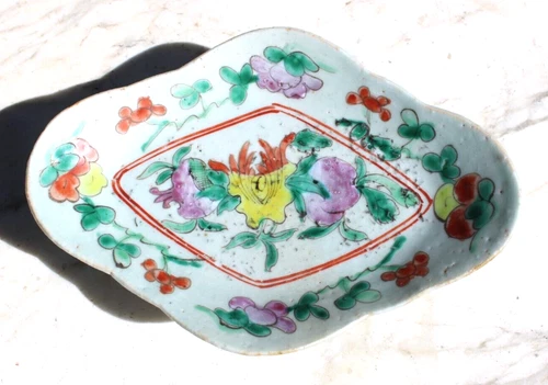 Antique Chinese Porcelain Footed Bowl with Floral Design-#C2