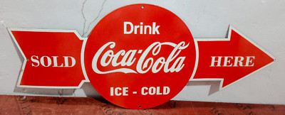 Drink Coca Cola Porcelain Enamel Sign 40 x 16.5 Inches 1 Sided