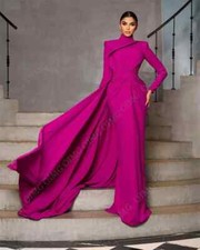 Mermaid Evening Dresses High Neck Ball Gown Sulf Sleeve Sweep Train Prom Dresses