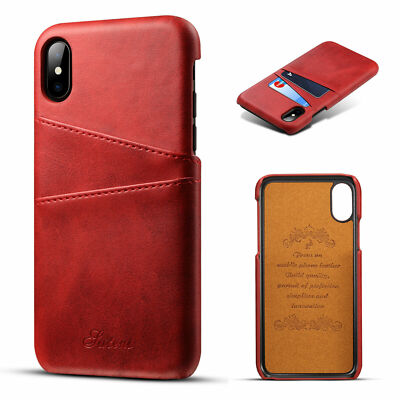 For iPhone 12 13 14 15 Pro Max XS Max 7 8 Case Leather Wallet Card Holder Back