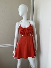 ZARA TRAFALUC COLLECTION Bright Orange Fit n Flare Mini Halter Cut-Out Dress S