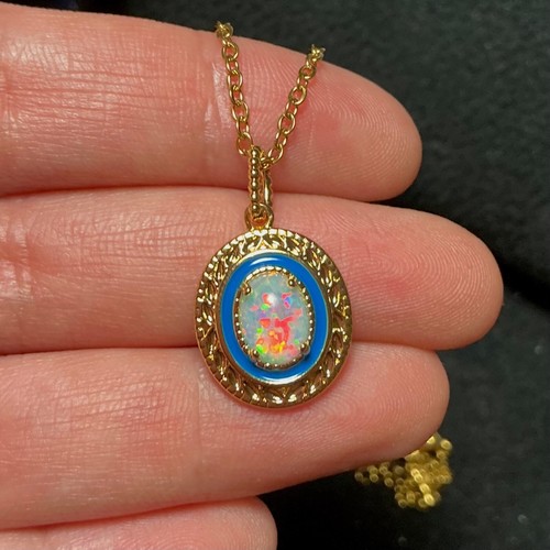 Weißer Feueropal Anhänger Gold Zierleiste Art Deco Halskette verziert Opal Anhänger Fee - Bild 8 von 8