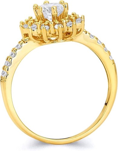 1.75 Ct Round Cut Flower Halo Created Diamond Wedding Solid 14K Yellow Gold Ring - Picture 2 of 3