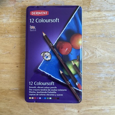 Derwent  12 Colored Pencils Coloursoft Tin Set BRAND NEW
