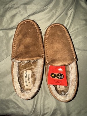 Deer Stags Boys Slip-On Slippers Size 5 NEW Faux Fur Lined Moccasin Style