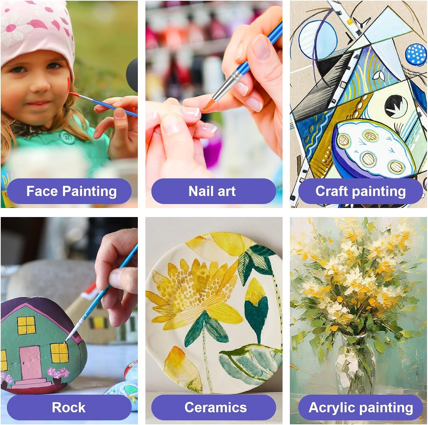 AROIC Small Paint Brushes Bulk,160 Pcs Nylon Hair 80Flat +80Fine, Blue 