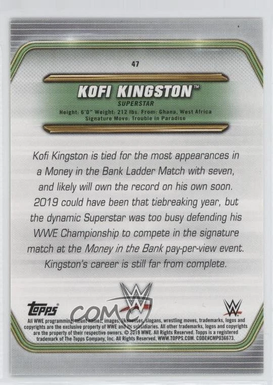 2019 Topps WWE Money in the Bank Gold /10 Kofi Kingston #47 - Image 2 of 2