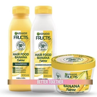 Garnier Fructis Hair Food Banana Fuerza Set Shampoo Conditioner Mask 3pc