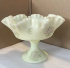 Vintage Fenton custard glass compote with hand-painted floral design