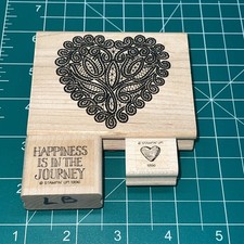 Retired Wood Mounted Rubber Stamps - Heart, Happiness Is - Mix Theme - Lot 6171