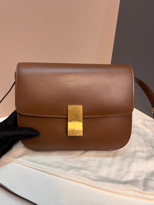Authentic Celine Box Teen Medium Smooth Calfskin Crossbody Caramel Gold-Tone
