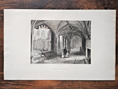 Chester Cathedral, The Cloisters - Antique Print - 1842 (Seller Ref V2)
