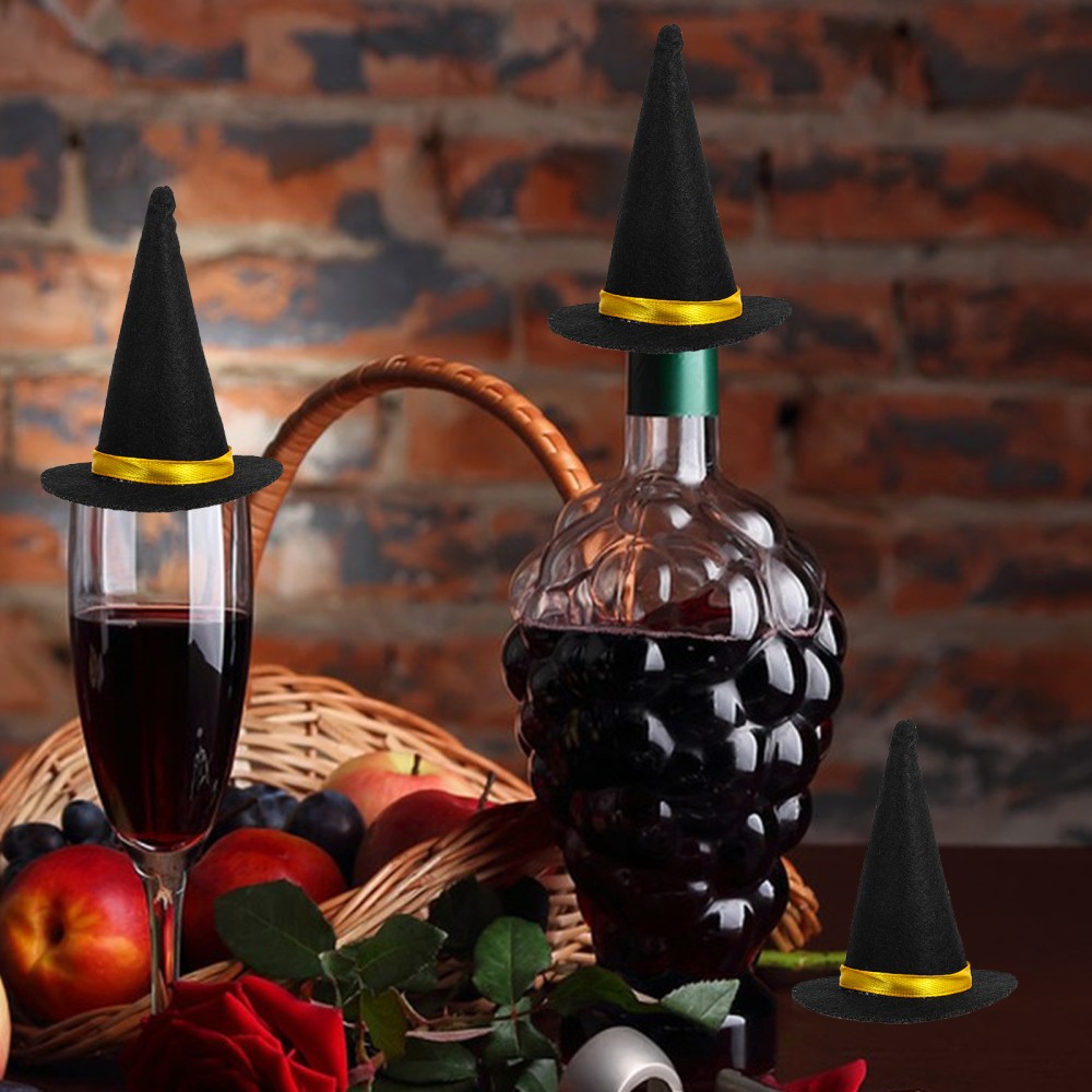 Mini Felt Witch Hat Wine Bottle Toppers for Halloween Party Decor