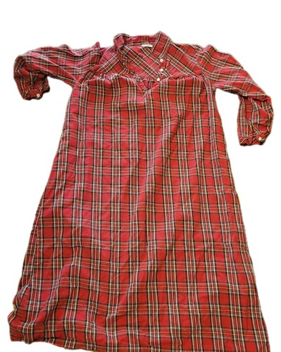 LL Bean Sz Small Flannel Nightgown Sleep Shirt Red Tartan Plaid Warm USA Vintage