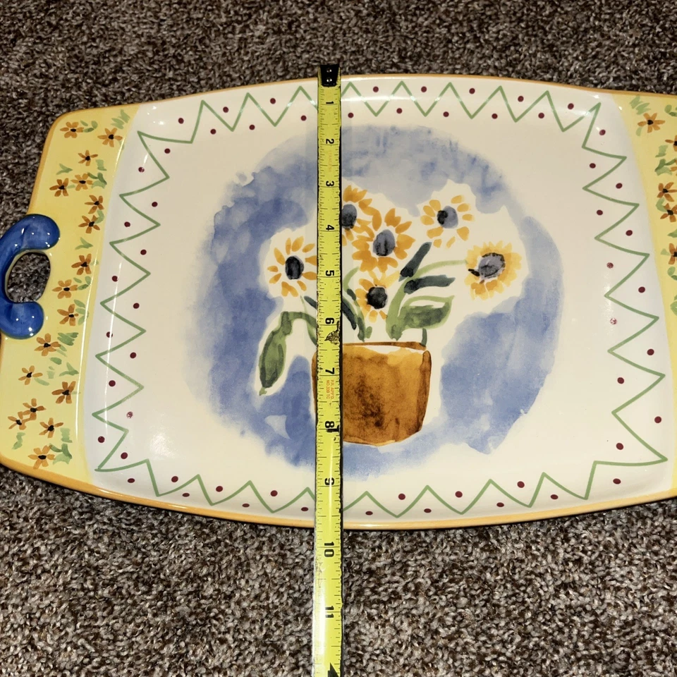 Serving tray W/handle Pistoulet- Nesting Yellow & Blue Sunflowers Rectangle 15” - Image 4 of 4