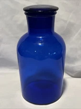 Cobalt Blue Apothecary Glass Jar Ground Stopper Lid 8" Bottle