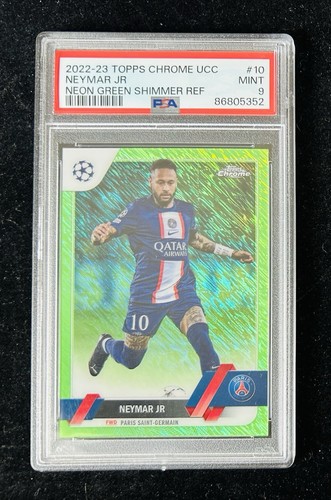 2022-23 Topps Chrome UEFA Neymar Jr. Green Shimmer Refractor #/399 PSA 9