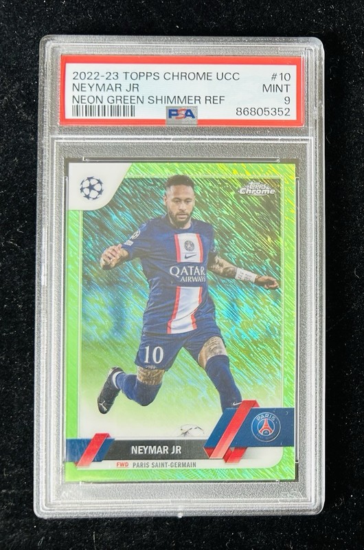 2022-23 Topps Chrome UEFA Neymar Jr. Green Shimmer Refractor #/399 PSA 9